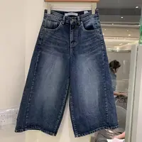 MAISON STAFF韩国东大门女装新款复古水洗蓝色牛仔裤七分裤