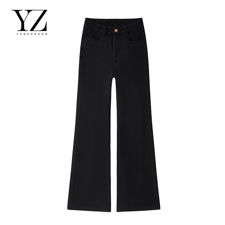 秋季高级黑四面弹不贴腿【筒叭裤】高腰牛仔裤女直筒喇叭裤2025年