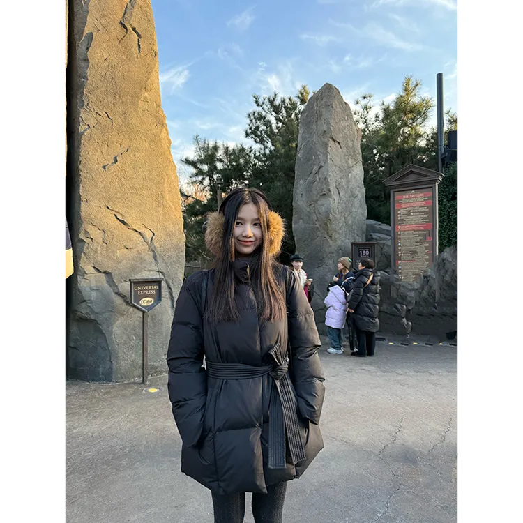 YOKLASS少女家 黑色中长款绑带外套秋冬爆款加厚女棉服 Y28731S44