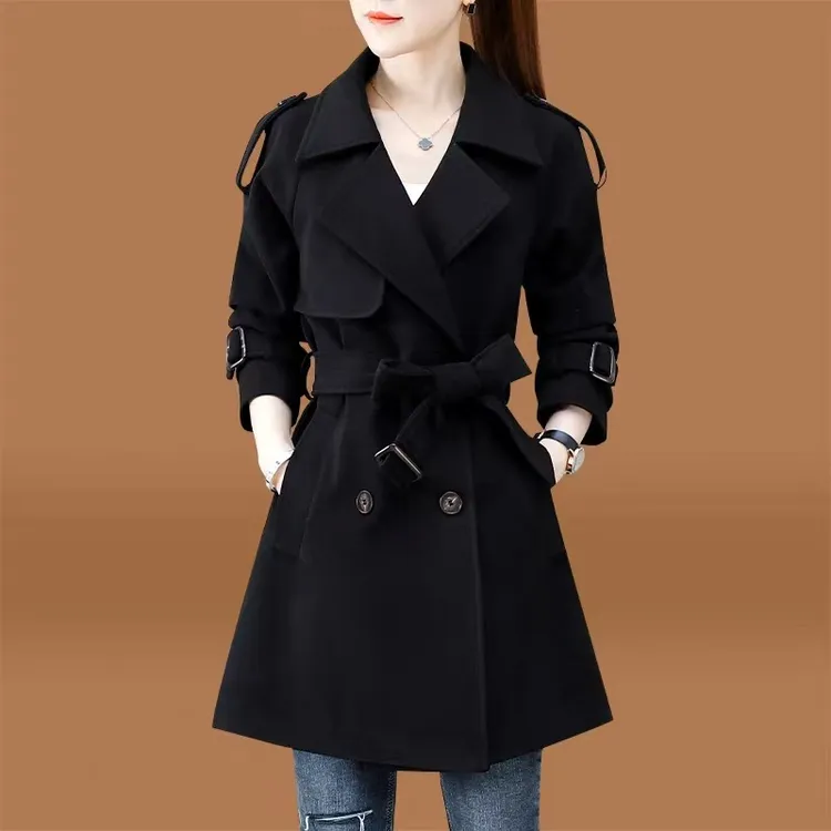 2025初春秋季新款欧货爆款黑色风衣外套女中长款气质收腰显瘦女装