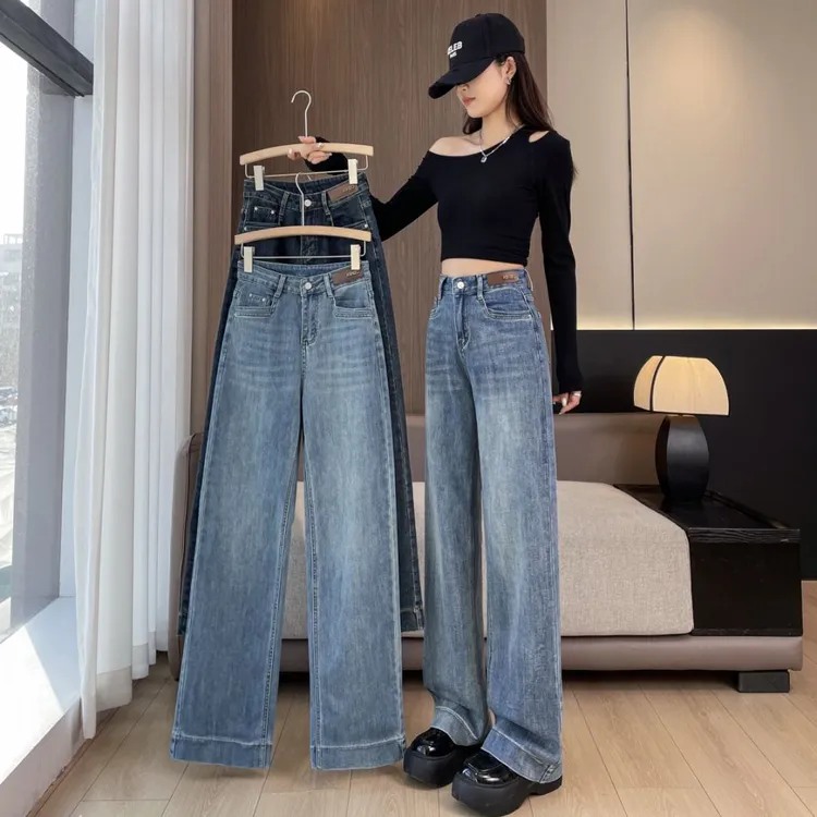 新款加长窄版阔腿裤175超长加肥加大高腰弹力直筒拖地裤宽松大码