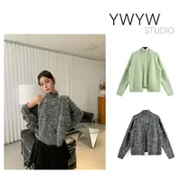 【YWYW25F/W】高领针织毛衣背心+宽松慵懒针织外套开衫毛衣套装5797
