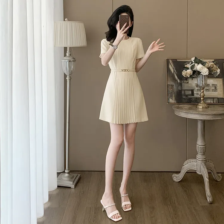 夏季名媛风时尚法式气质茶歇A字裙子女洋气收腰显瘦小香风连衣裙