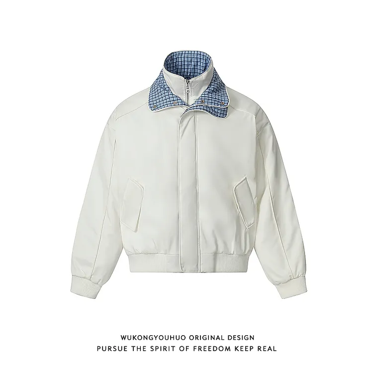 悟空有货冬季复古格子堆叠立领棉衣男女潮牌宽松加厚保暖棉袄外套