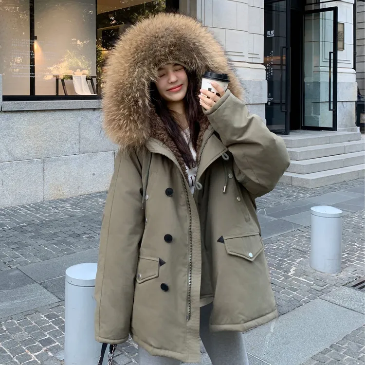 鹅绒羽绒服女派克服中长款2025冬新款中长款连帽大毛领防寒服外套