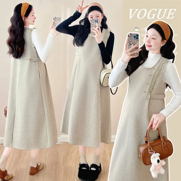 【梵兮家】孕妇装秋冬宽松新款设计感减龄两件套气质显瘦背心连衣裙