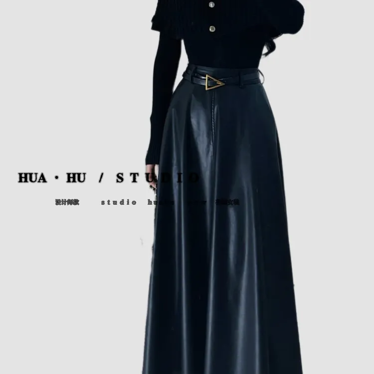 【黑色半身皮裙】 轻熟风 御姐 百搭半身裙皮裙➕腰带 new10106#