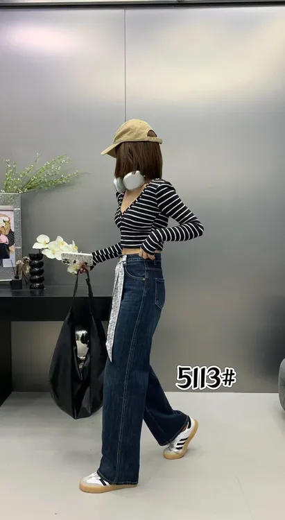 5113韩版成熟女人味通勤牛仔宽松显瘦拖地裤直筒阔腿裤