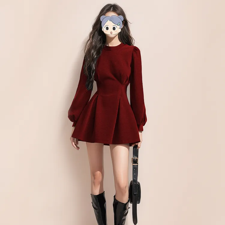 红色长袖连衣裙法式小个子订婚宴会敬酒礼服韩系千金高级感秋冬