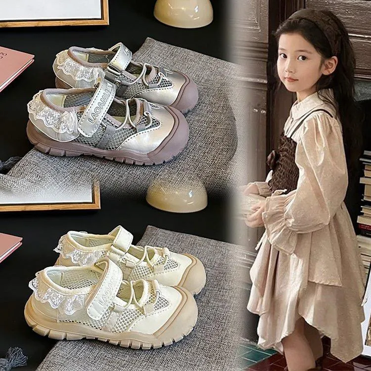 女童鞋子2025夏季新款儿童运动凉鞋软底百搭包头网鞋小女孩公主鞋
