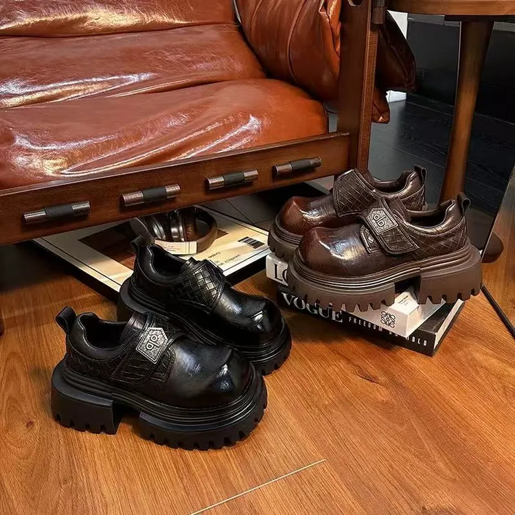 欧货真皮松糕厚底小皮鞋女英伦风圆头德比鞋小个子乐福鞋2596-18