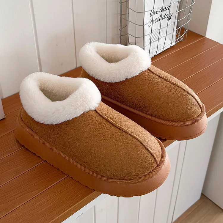 秋冬室内外居家毛绒保暖棉鞋外穿防滑雪地棉靴包跟棉拖鞋ins