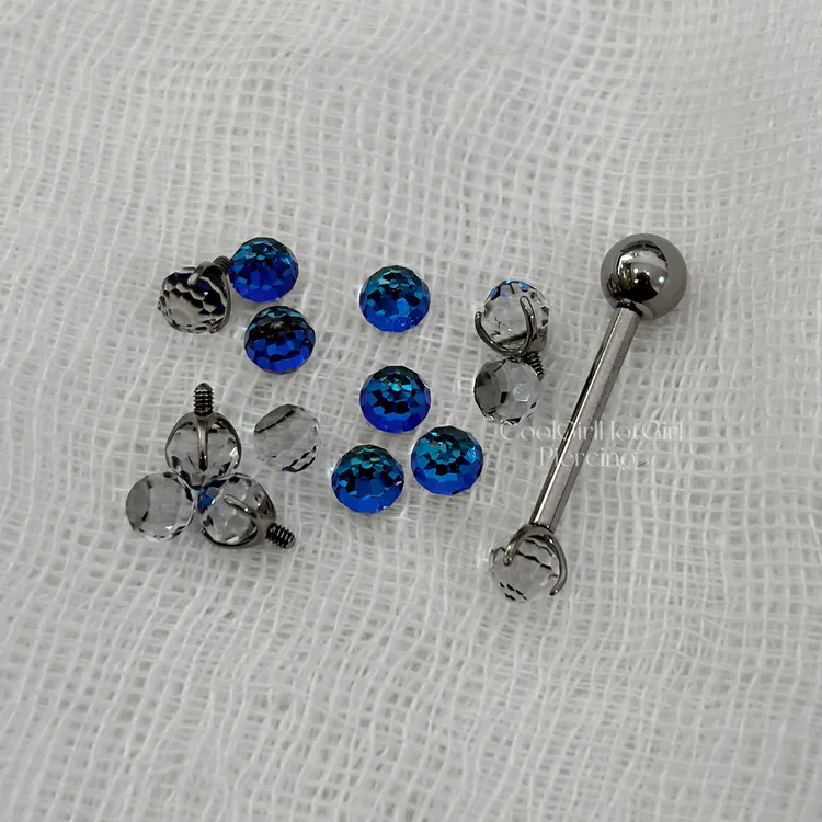 合金耳饰 爆闪华子蹦迪球 F136钛合金舌钉爆闪球内螺旋拧可喝酒冲