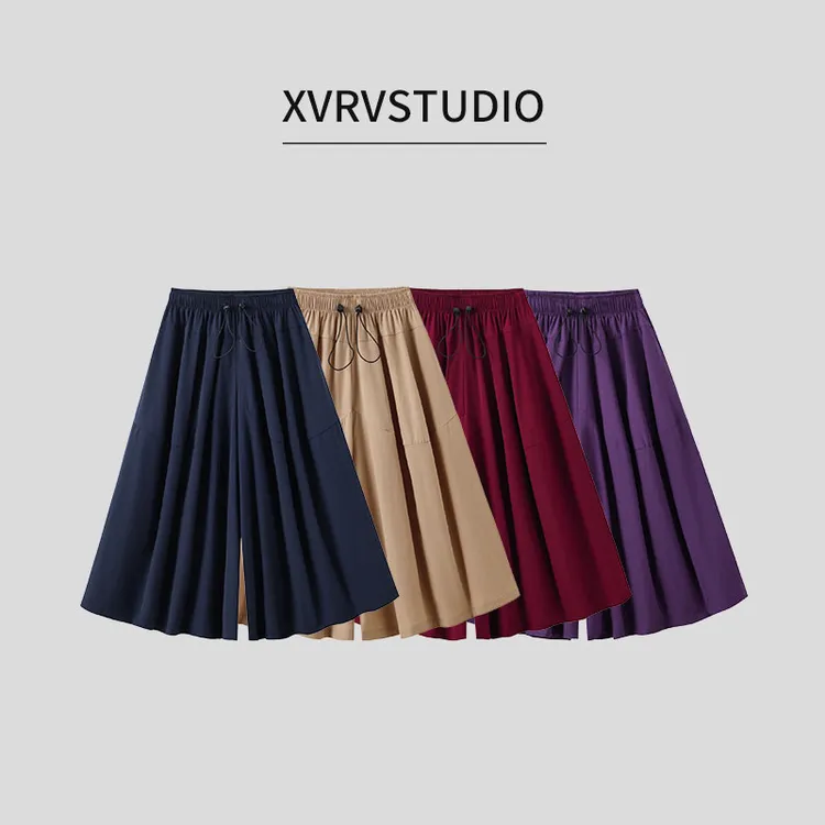 XVRV秋季2025新品松紧腰围大裤腿裙摆百搭显瘦遮肉运动裙裤