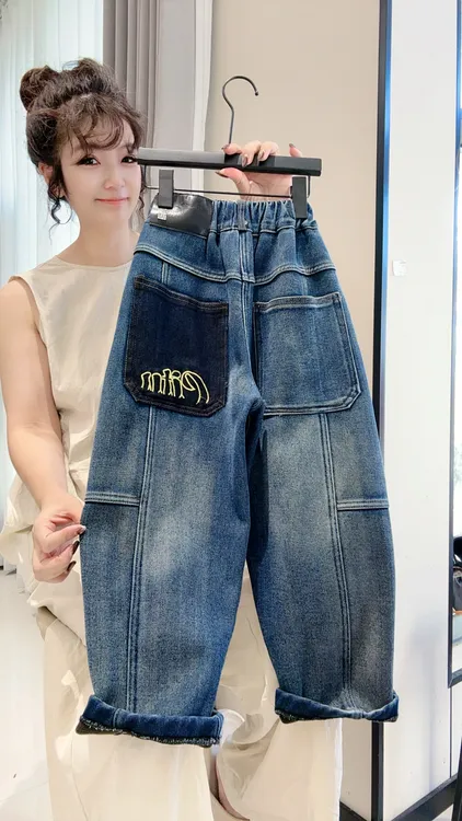 【加绒】超好看童裤2025休闲时尚黄色字母休闲牛仔裤MT9613