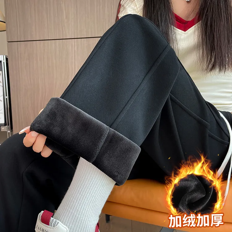 窄版阔腿裤女2025新款秋冬加绒运动裤高腰直筒糯米垂坠感香蕉裤子