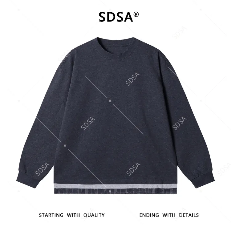 SDSA男士秋冬新款痞帅男装韩版格子拼接圆领卫衣休闲百搭套头上衣