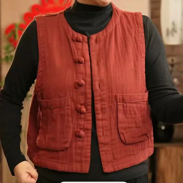 〈纯色四季马甲〉新中式古典休闲四季通用简约风宽松型盘扣女马夹