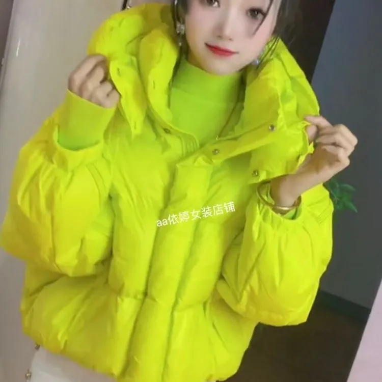 2025冬季新款糖果色连帽石墨烯女短款小个子设计感面包服加厚外套