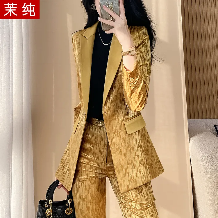 西装外套女金色独特别致小西服高级感气质名媛高级感ol上班服洋气