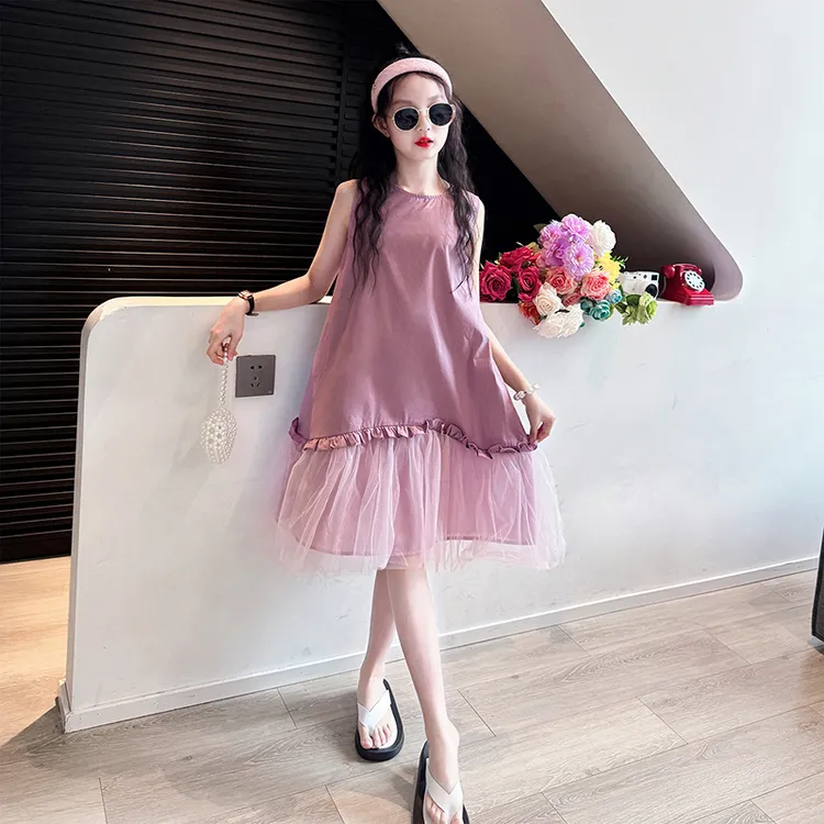 女童裙子2025新款夏装女孩洋气时髦网纱连衣裙儿童夏季休闲背心裙