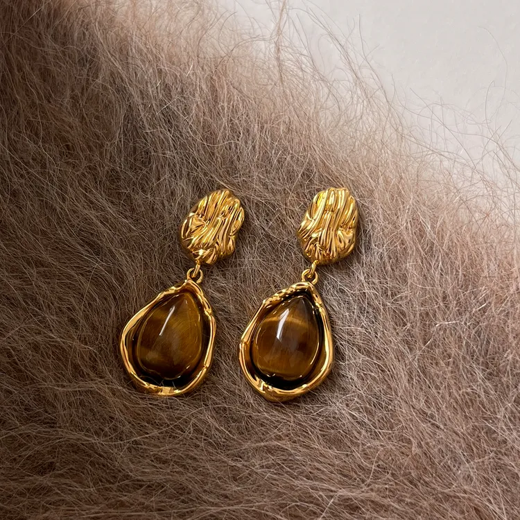 足银耳饰 999银针美拉德耳钉时尚气质轻奢复古小众设计金色耳环女