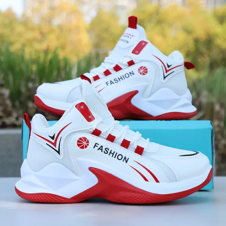 篮球鞋男士网面实战鞋子夏季皮面防水中帮球鞋学生防滑耐磨运动鞋