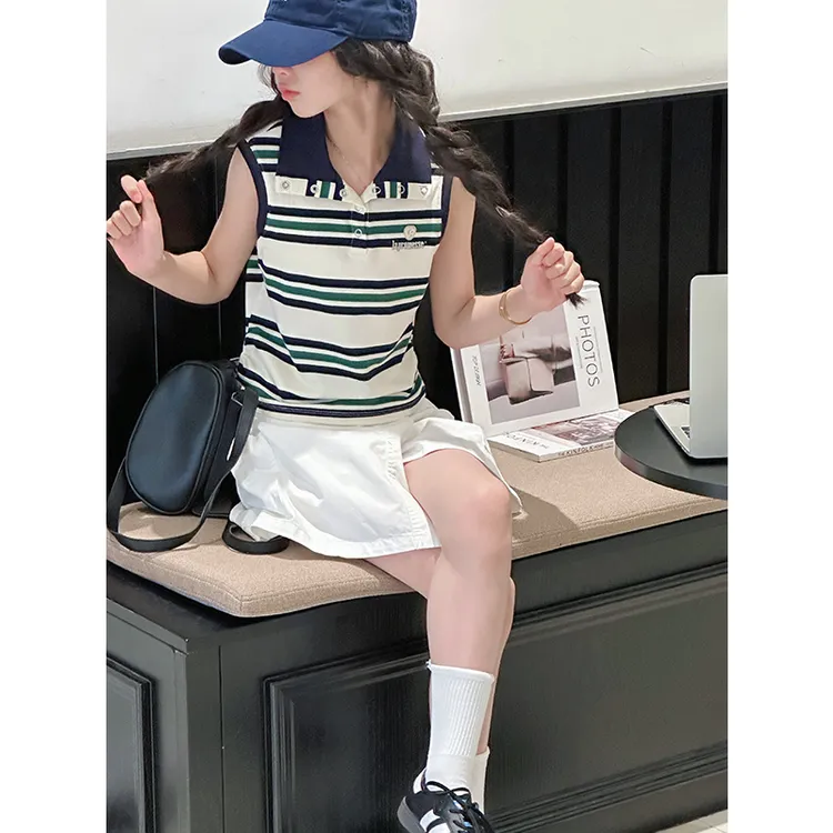 K29190韩系女童polo衫背心2025新款夏装儿童休闲无袖上衣服洋气潮