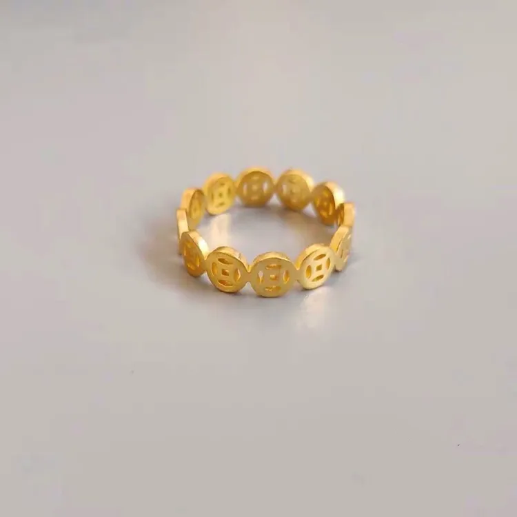 钛钢戒指 中国风招财钱币金币镂空好运某福同款时尚闺蜜情侣戒指