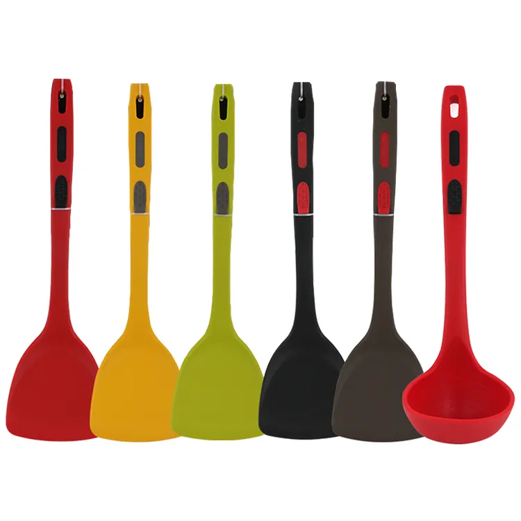 韩国彩色硅胶铲汤勺防滑钩带刻度加厚易清洗耐高温