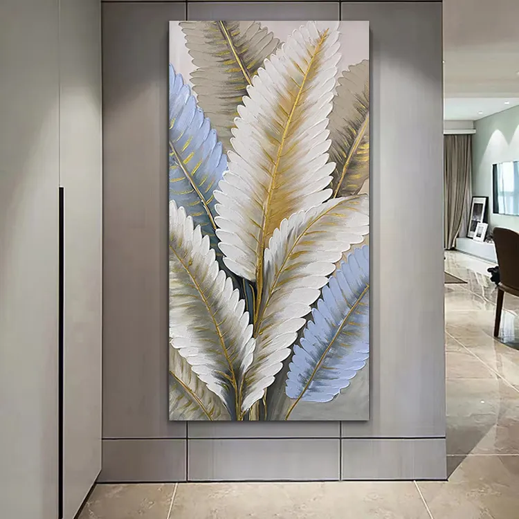 XG 750  家大叶大手绘画玄关装饰画轻奢背景装裱