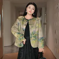MsShe大码女装2025秋国风印花提花正反两穿短款PU皮衣J~B2509034