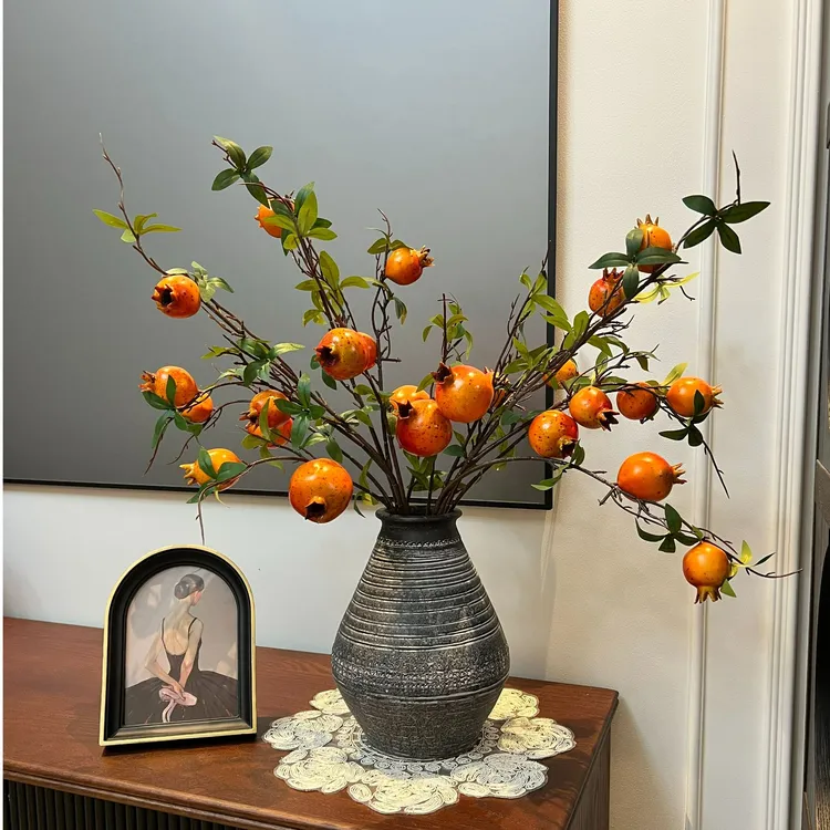 掬涵仿真花石榴树枝果实客厅餐桌道具布景花插花家居装饰摆件【荐】