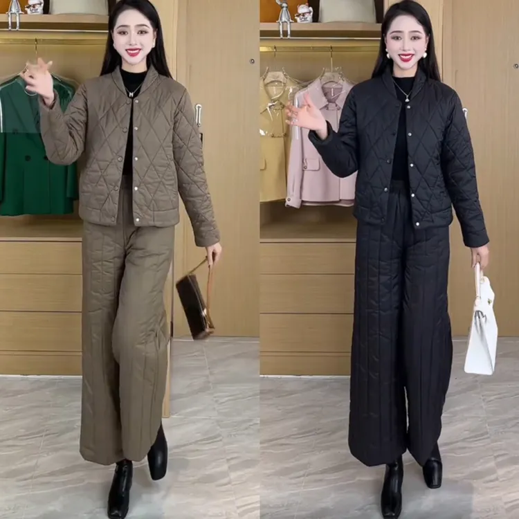 棉服套装女2025冬季新款时尚爆款减龄阔腿裤妈妈洋气保暖两件套