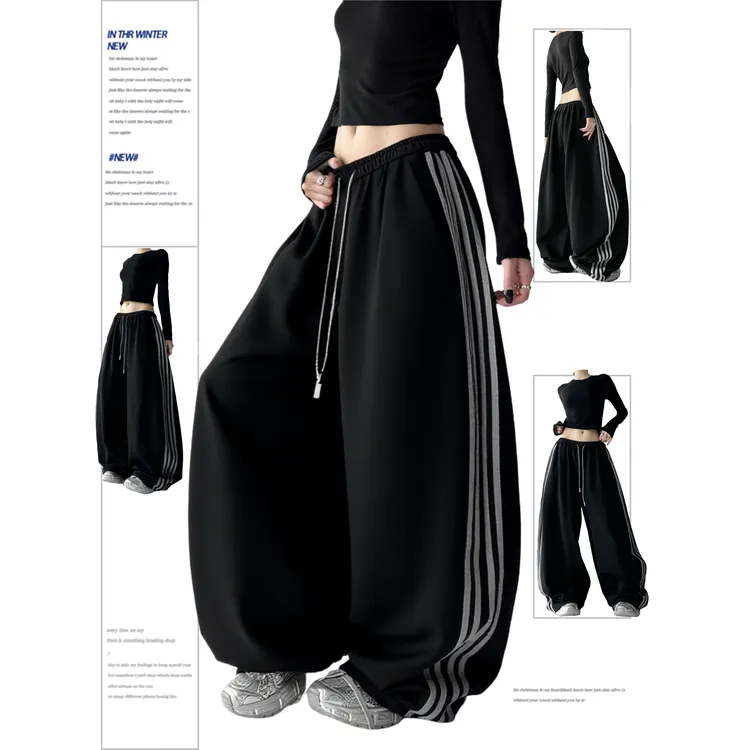 加绒厚款运动裤男女秋冬复古嘻哈街头爵士舞宽松直筒阔腿休闲裤