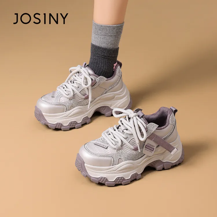 【紫罗兰】卓诗尼厚底老爹鞋紫色系冬季百搭小个子拼色亮钻皮面休闲