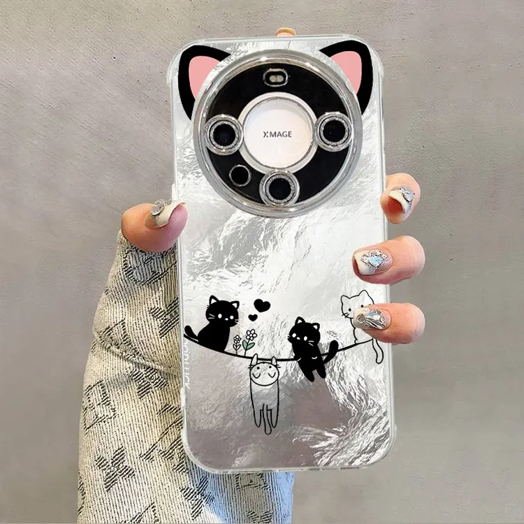 小猫耳朵适用华为mate70Pro手机壳可爱mate60rs/50冰川纹全包防摔