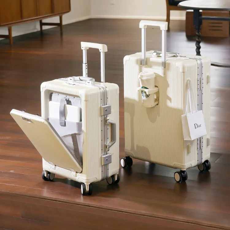 多功能前开口行李箱女拉杆箱2024新款24寸铝框密码旅行箱登机箱子