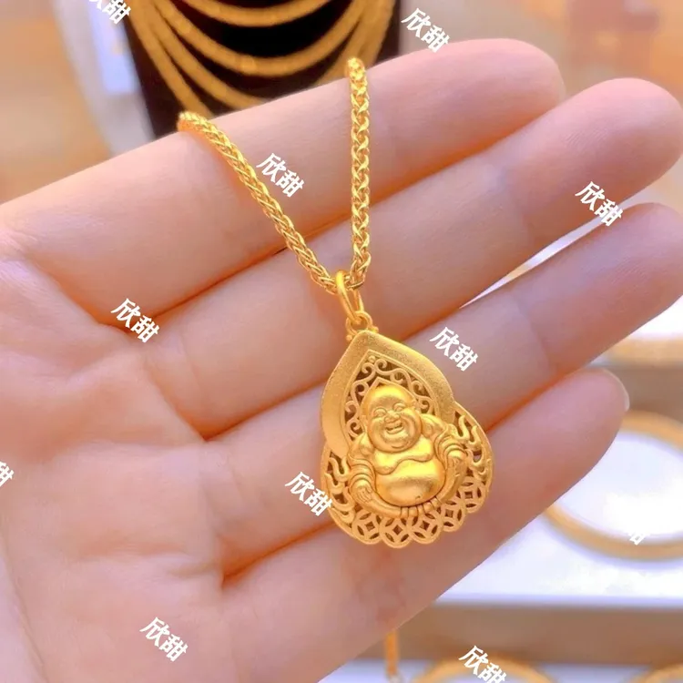 铜合金项链 笑脸弥勒佛项链时尚女个性锁骨链女款双面古法0193