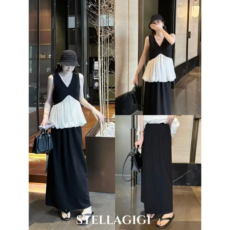 SG / 郭幂幂 SS 高级感两件套 撞色拼接上衣+半身裙TZ-20251534