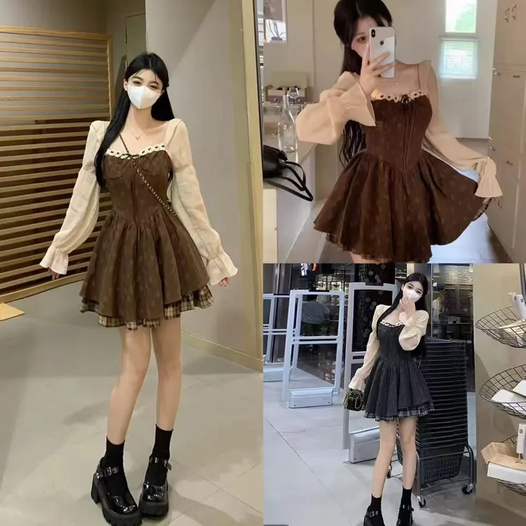 1819秋季大码甜美复古法式后背大蝴蝶结小众设计感公主蓬蓬裙