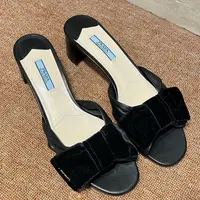 未使用 Prada/普拉达 7姐专场/黑色蝴蝶结高跟拖鞋 39.5
