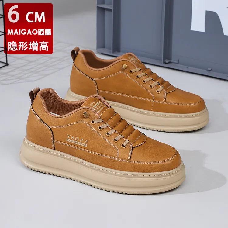 增高男鞋2025新款内增高男鞋圆头休闲运动鞋低帮鞋韩版潮流小白鞋