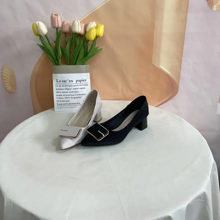 7701春秋新款时尚气质百搭粗跟尖头单鞋F