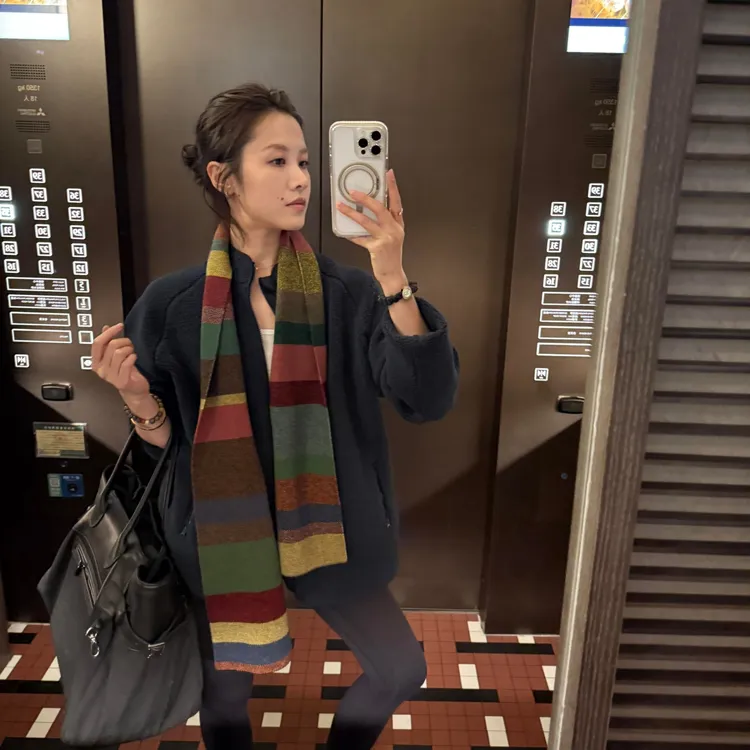 Min 彩色芝麻点提花秋冬撞色氛围百搭羊毛围巾