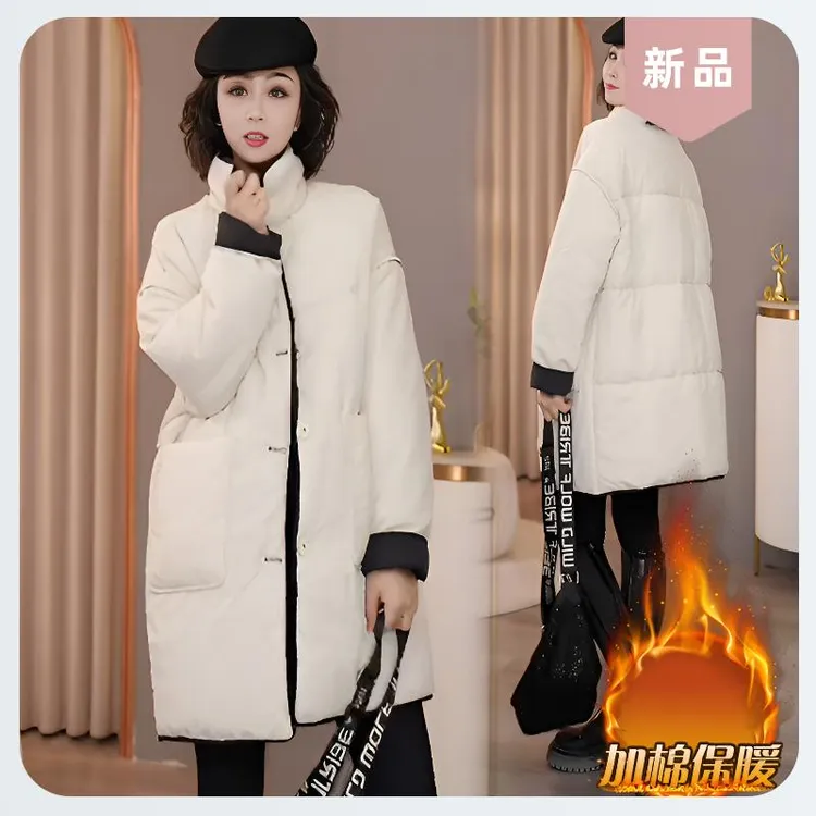 黑色两面穿棉服外套女秋冬季2025新款加厚保暖时尚洋气中长款棉衣