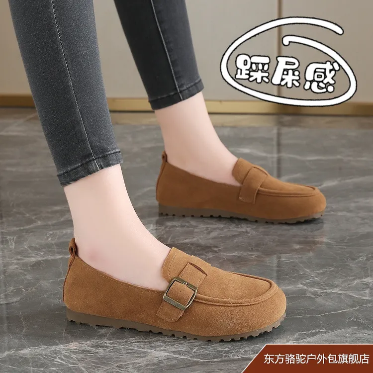 东方骆驼乐福鞋女款2025新款冬季复古一脚蹬单鞋软底博肯鞋英伦风