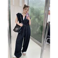 100亚麻 晶咕白标~V领亚麻无袖连体裤女夏季新款大码高级感宽松