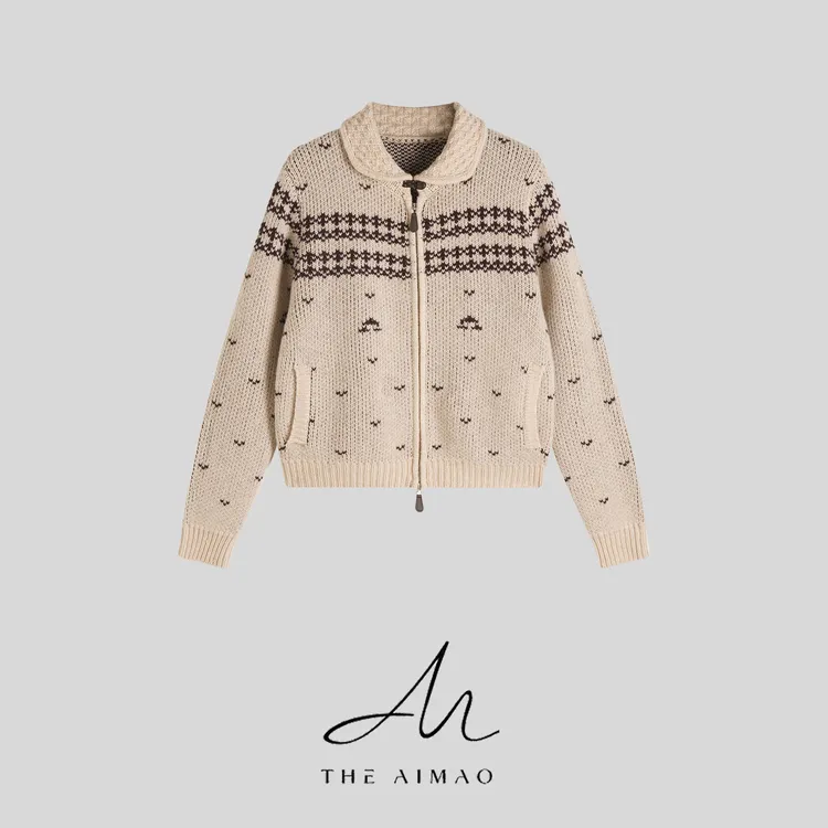 【THE AIMAO】“苏格兰冬”100绵羊毛加厚费尔岛提花开衫毛衣XYX83102