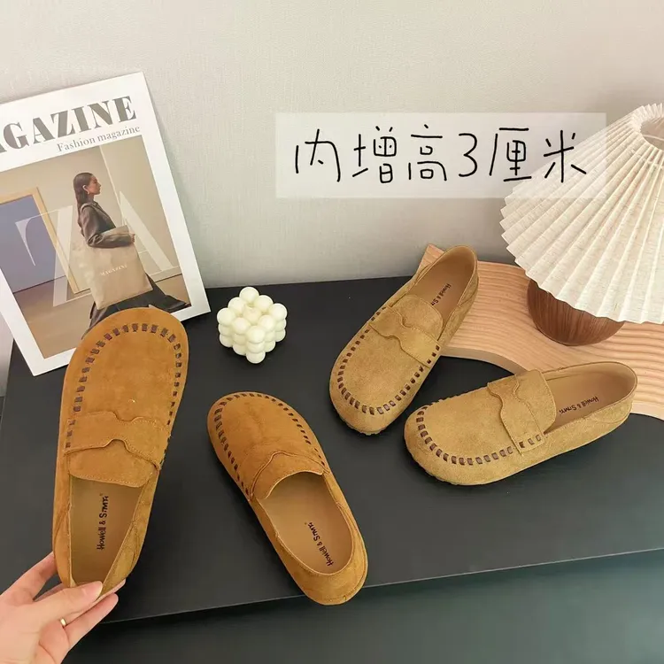 3CM 秋季舒适圆头豆豆鞋乐福鞋牛筋底夏季透气百搭软底复古韩版